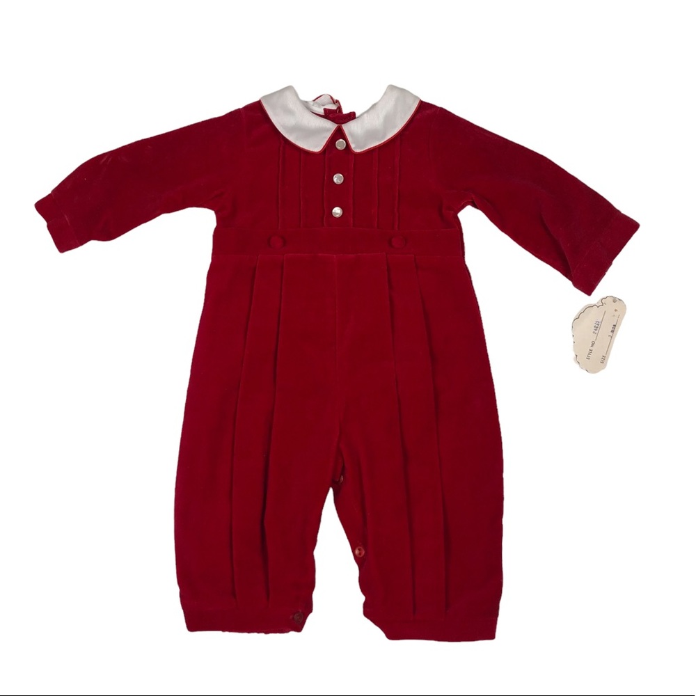 Vintage Carriage Boutique Red Velour Pleated Romper size 3 months